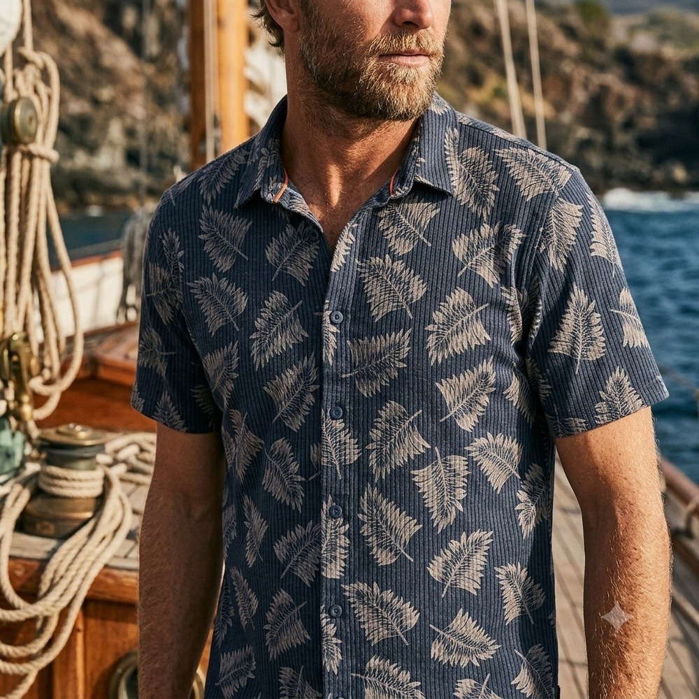Roark Bless Up Shirt Mens Medium Black Tropical Leaf RW534 Perforated Tactel